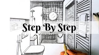 How to Draw A Bathroom in One Point Perspective | Step By Step