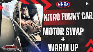 NHRA Nitro Funny Car Pit Stop Between Rounds. Engine Tear Down, Motor Swap, and Warm Up - FULL