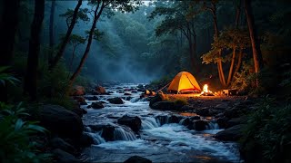 🌲 Soothing River Sounds for Meditation & Relaxation | Campfire by the River