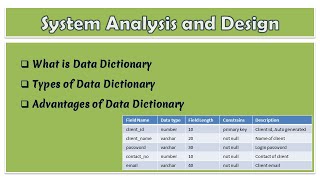 10 - System Analysis and Design | What is Data Dictionary | Types of Data Dictionary & Advantages