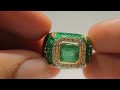 2.75tcw luxurious colombian emerald diamond enamel and gold cocktail ring