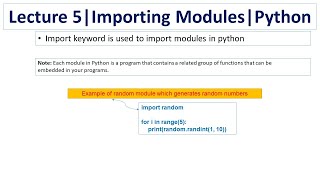 lecture 5| How to import modules in python| Sys and random modules import in python