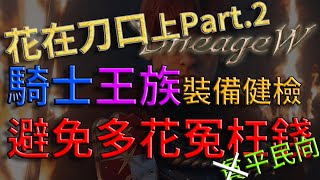 【天堂W】裝備健檢Part.2，騎士王族平民向選擇