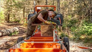 Sawing a White Pine Log Too Big for My Sawmill and Tractor