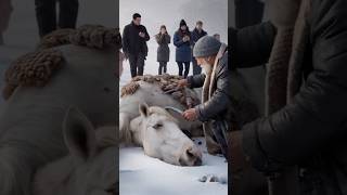 Old Man Removes Parasitic Growths from White Horse in the Snow ❄️ #HorseRescue