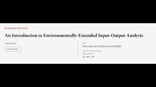 An Introduction to Environmentally-Extended Input-Output Analysis | RTCL.TV