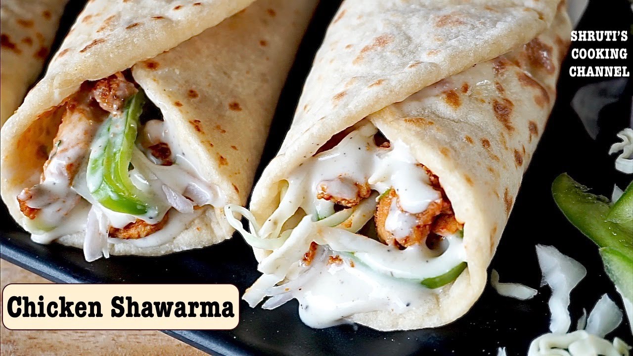 Chicken Shawarma Recipe | Wheat Pita Bread Recipe | Garlic Mayo Sauce ...