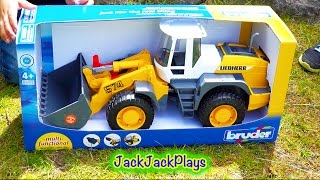 Construction Toys UNBOXING | Bruder Liebherr Front Loader and Digging Site Set | JackJackPlays