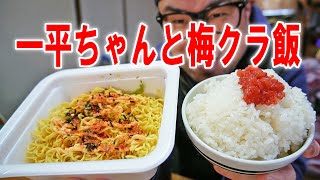 【元ホームレス】一平ちゃん旨辛明太子味焼きそばと紅梅くらげ飯を食うのです【飯テロ】【飯動画】