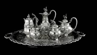 ANTIQUE 20thC INDIAN SOLID SILVER SWAMI TEA SERVICE, KRISHNIAH CHETTY c.1910