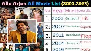 Allu Arjun All Movie Hit or Flop List (1985-2023) | Arjun All Movie Verdict | FFS |