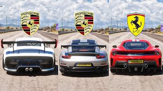 FH5 DRAG RACE - Porsche 935 Vs Porsche GT2 Rs Vs Ferrari 488 Pista