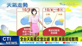 【麥玉潔報氣象】把握今天! 明起天氣不穩定 東部短暫雨｜高溫! 桃園中午前後亮黃色燈號 外出注意防曬 @中天電視CtiTv  20211003