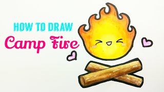 HOW TO DRAW CAMP FIRE 🔥 | Easy & Cute Camp Fire Drawing Tutorial For Beginner / Kids