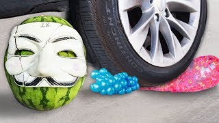 Crushing Crunchy & Soft Things by Car! EXPERIMENT: CAR VS Balloons, Squishy, Fruit, Hackers & more