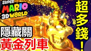 【超級瑪利歐3D世界】隱藏關黃金列車！賺到超多錢！Super Mario 3d World！