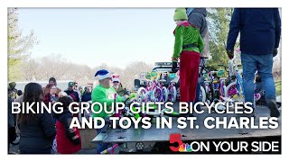 Biking group gifts families free bicycles and toys in St. Charles