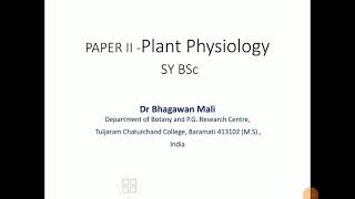 S Y B Sc Plant Physiology Unit  I