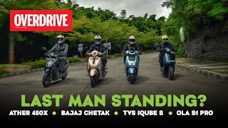 Ola S1 Pro v Ather 450X Gen 3 v Bajaj Chetak v TVS iQube - real world range test! | OVERDRIVE