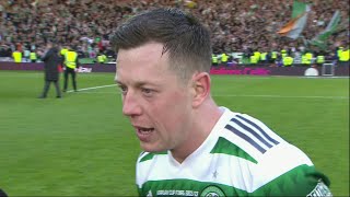 Celtic captain Callum McGregor reacts to winning the Viaplay Cup