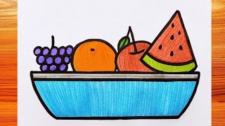 Easy Fruit basket Drawing | learnforkids