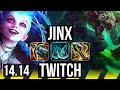 JINX & Nami vs TWITCH & Milio (ADC) | 69% winrate, 11/3/10, Dominating | BR Grandmaster | 14.14