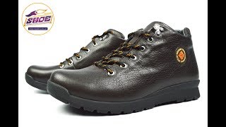 Полу-спортивные темно-коричневые зимние мужские кожаные ботинки GENUINE SHOES на меху ( шерсть )