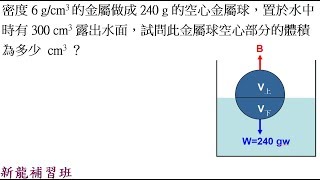 8年級下 理化- 浮力_試問此金屬球空心部分的體積為多少？_2018.3.21.