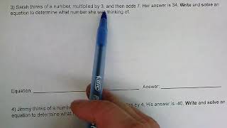 Writing Equations from Word Problems