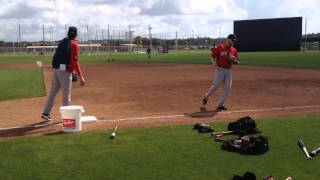 Xander Bogaerts, Will Middlebrooks, Dustin Pedroia Red Sox infield drills