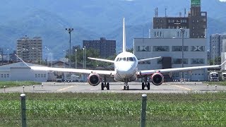 札幌丘珠空港 FDA12号機（JA12FJ ホワイト）タキシング～離陸（RWY32運用・2018年8月某日）Fuji Dream Airlines E175 (JA12FJ) Take Off (1)