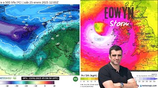 Impacto de la BORRASCA EOWYN 🌀​🅱️ en las británicas y España y LLUVIAS 🌧️ y NEVADAS ​❄️​ a la vista