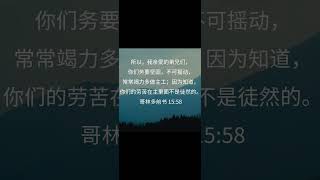 (坚定不移) 哥林多前书 15:58 所以，我亲爱的弟兄们，你们务要坚固，不可摇动，常常竭力多做主工；因为知道，你们的劳苦在主里面不是徒然的。