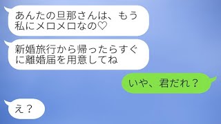 新婚旅行中、元親友から「旦那は私に夢中♡」という略奪の連絡が来た。夫は「君は誰？」と返した。