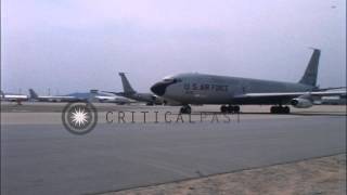 KC-135 Air Force tanker taxiing at U-Tapao Royal Thai Navy Airfield after landing...HD Stock Footage