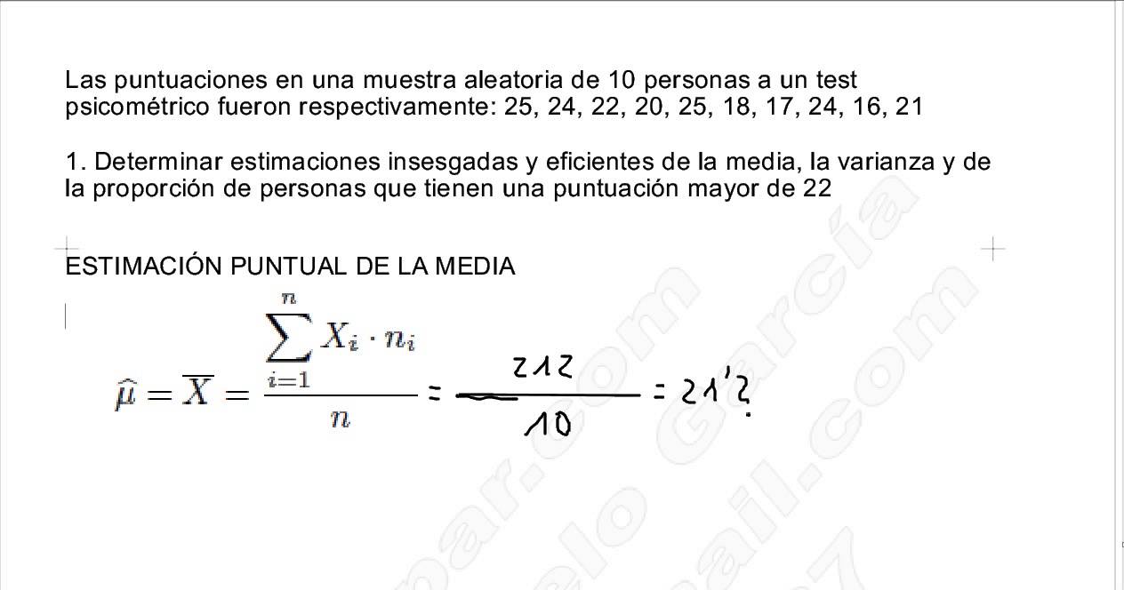 ESTADÍSTICA INFERENCIAL I, EJERCICIO 1: ESTIMACIONES PUNTUALES. MEDIA ...