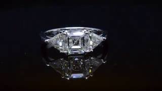 2.91ct Natural Asscher 3-Stone Trillion Diamond Engagement Ring