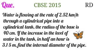 Water is flowing at the rate of 2.52 km/h through a cylindrical pipe into a cylindrical tank...