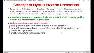 EHV 23 - Lecture 25 - Hybrid Electric Drivetrain Basics