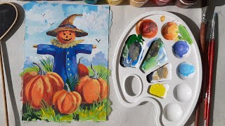 Малюємо гуашшю опудало з гарбузами/Paint a gouache scarecrow with pumpkins