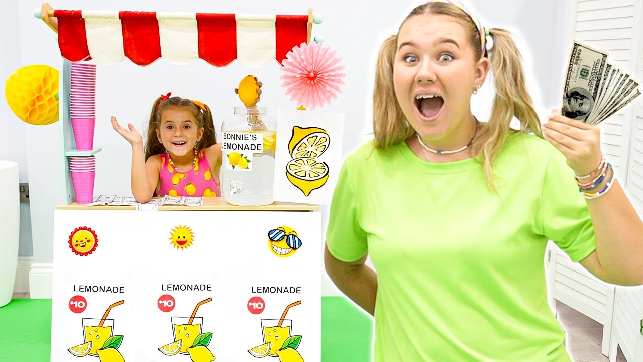 Ruby and Bonnie selling lemonade to earn money and grow their business