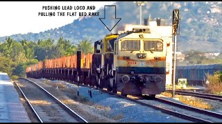 Extremely Rare Freight PUSH PULL | WDG4D pushes WDG4 pulls Flat Bed | Indian Railways