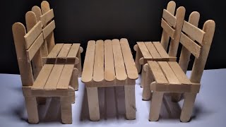 Cara Membuat Meja dan Kursi Dari Stik eskrim | Miniatur meja dan kursi | popsicle sticks crafts