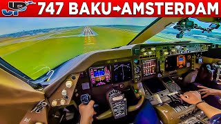 Silkway Boeing 747-400 Cockpit Baku🇦🇿 to Amsterdam🇳🇱