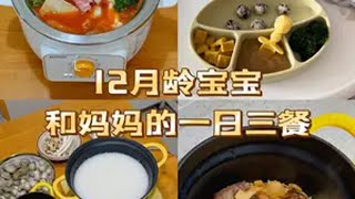 带娃日常｜12月龄宝宝和妈妈一天吃啥 人类幼崽成长计划  宝宝辅食 毋米粥火锅 焖饭一锅出