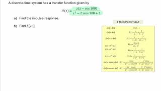 Example: Impulse response from transfer function using z-transform table