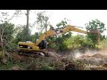 แบคโฮ cat 320d ขุดดินทำทางให้รถดั้มวิ่ง รถดั้ม รถบรรทุก ขนดิน excavator