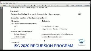 ISC COMPUTER SCIENCE 2020 RECURSION PROGRAM Q8