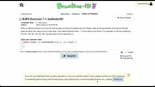 Exercise 7.1 (lastIndexOf) Java Tutorial || Practice-It