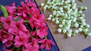 Hibiscus 🌺 Flowers And Jasmine Flower Garland//Garland Making Ideas Trending//Simple Method Garland